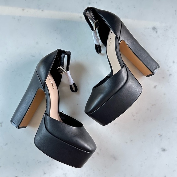 NWOT Aldo Jacey Black Closed-toe Platform Heels - Picture 1 of 9